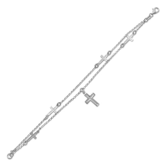 Rhodium Plated Double Strand Cross Charm Bracelet freeshipping - Higher Class Elegance