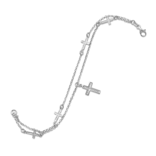 Rhodium Plated Double Strand Cross Charm Bracelet freeshipping - Higher Class Elegance