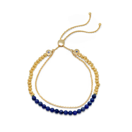 18 Karat Gold Plated Double Strand Lapis Bolo Bracelet freeshipping - Higher Class Elegance