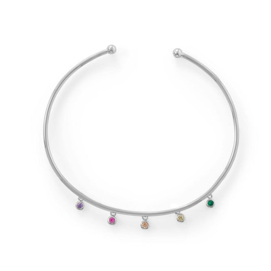 Rhodium Plated Flex Cuff with Multi Color CZ's freeshipping - Higher Class Elegance