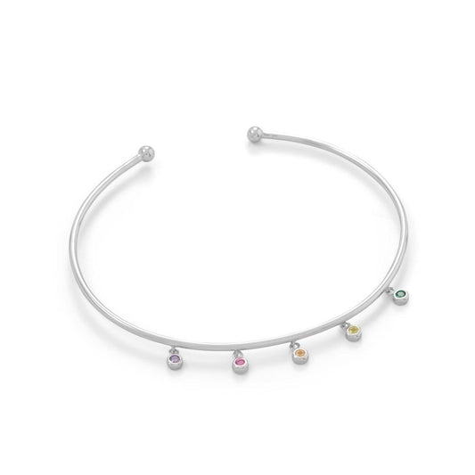 Rhodium Plated Flex Cuff with Multi Color CZ's freeshipping - Higher Class Elegance