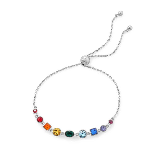 Rhodium Plated Crystal Rainbow Bolo Bracelet freeshipping - Higher Class Elegance