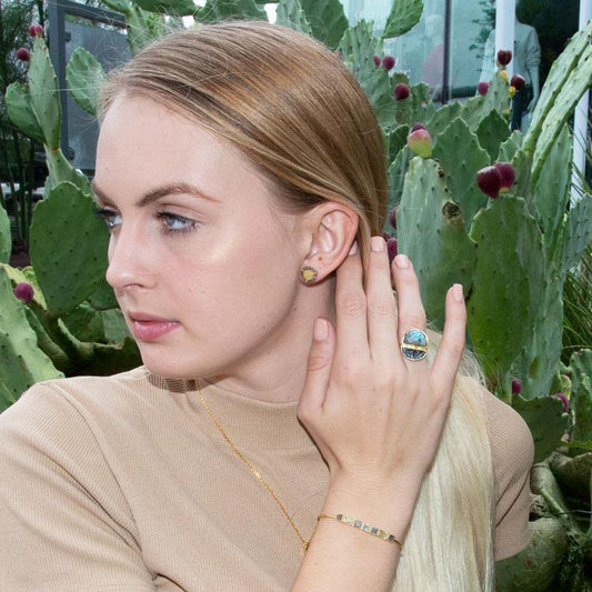 14 Karat Gold Plated Bead Edge Post Earrings freeshipping - Higher Class Elegance