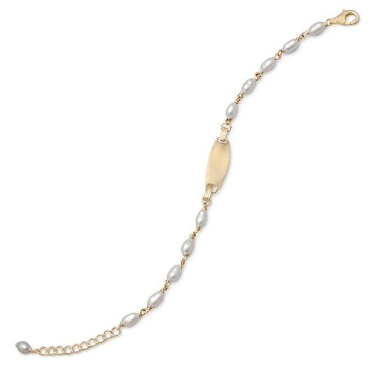 14 Karat Gold Plated Cultured Freshwater Pearl ID Bracelet freeshipping - Higher Class Elegance