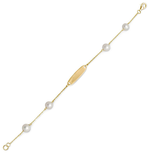 14 Karat Gold Plated ID Bracelet with White Cultured Freshwater Pearls freeshipping - Higher Class Elegance