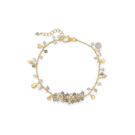 7"+1" 14 Karat Gold Plated Rainbow Moonstone, Labradorite and Pearl Bracelet freeshipping - Higher Class Elegance