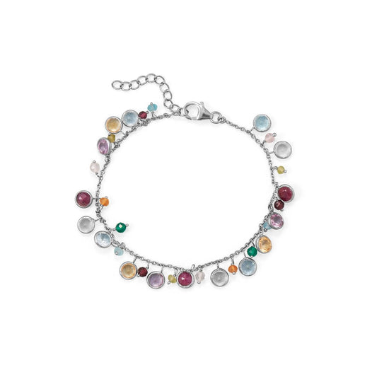 7"+1 Rhodium Plated Multi Stone Charm Bracelet freeshipping - Higher Class Elegance