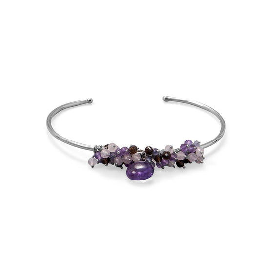 Plum Perfect! Rhodium Plated Multi Stone Beaded Cuff Bracelet freeshipping - Higher Class Elegance