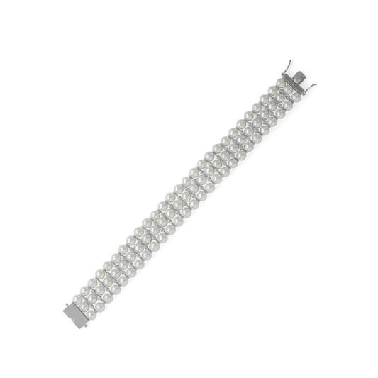 8" Rhodium Plated 3 Row Simulated Pearl and CZ Bracelet freeshipping - Higher Class Elegance
