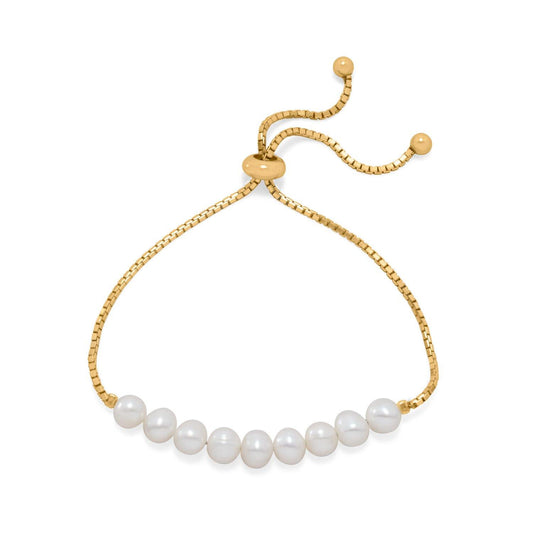 14 Karat Gold Plated Cultured Freshwater Pearl Bolo Bracelet freeshipping - Higher Class Elegance