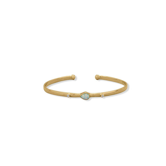 14 Karat Gold Plated Synthetic Opal and CZ Cuff Bracelet freeshipping - Higher Class Elegance