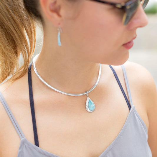 Pear Shape Larimar Pendant freeshipping - Higher Class Elegance
