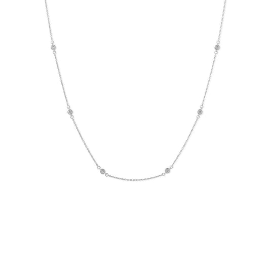 16"+2" Extension Rhodium Plated 6 Bezel Set CZ Necklace freeshipping - Higher Class Elegance