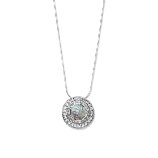 17" Round Ancient Roman Glass with Rope/Bead Edge Necklace freeshipping - Higher Class Elegance