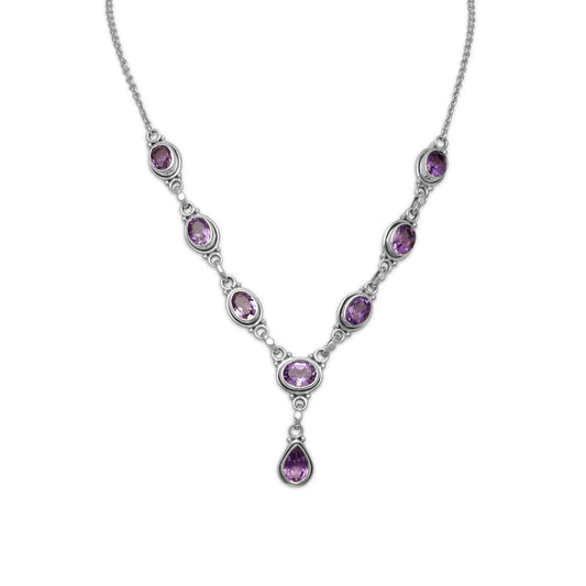 15"+1" Extension Oval and Pear Shape Amethyst Necklace freeshipping - Higher Class Elegance