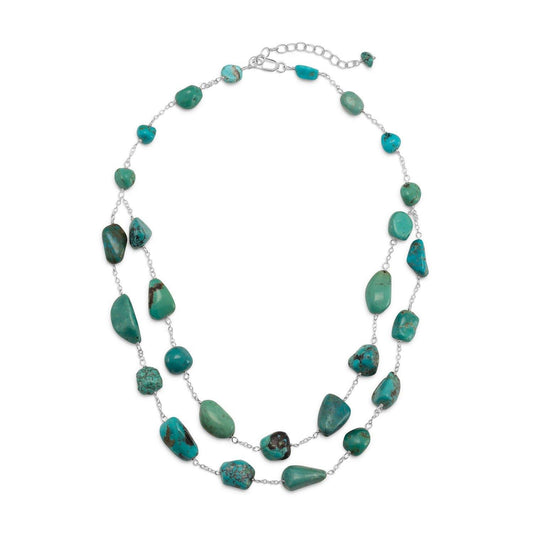 16" + 2" Extension Double Strand Reconstituted Turquoise Nugget Necklace freeshipping - Higher Class Elegance