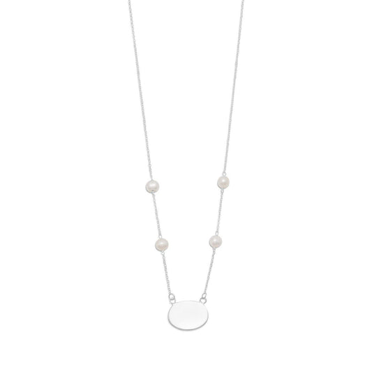 16" ID Tag Necklace with White Cultured Freshwater Pearl freeshipping - Higher Class Elegance