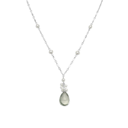 16"+2" Extension Prasiolite and Cultured Freshwater Pearl Necklace freeshipping - Higher Class Elegance