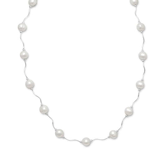 17"+2" Extension Wave Design Necklace with Cultured Freshwater Pearls freeshipping - Higher Class Elegance