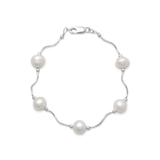 8" Wave Design Bracelet with Cultured Freshwater Pearls freeshipping - Higher Class Elegance