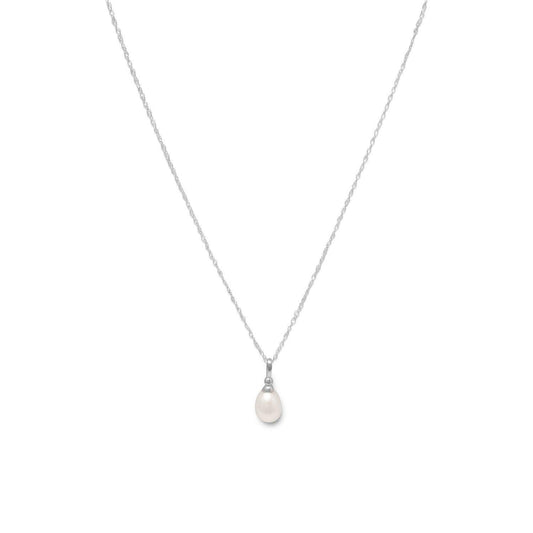 18" Rhodium Plated Cultured Freshwater Pearl Drop Necklace freeshipping - Higher Class Elegance
