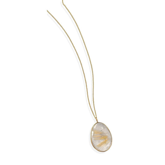 16"+1"+1" Extension 14 Karat Gold Plated and Rutilated Quartz Necklace freeshipping - Higher Class Elegance