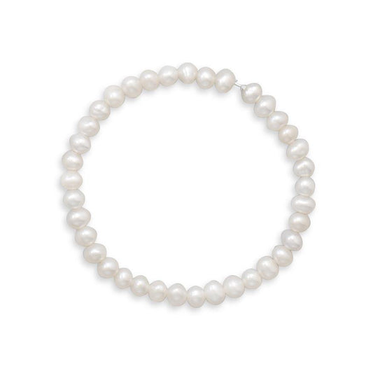 5.5" White Cultured Freshwater Pearl Stretch Bracelet freeshipping - Higher Class Elegance