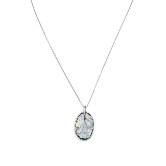 18" Oval Roman Glass with Wire Design Necklace freeshipping - Higher Class Elegance