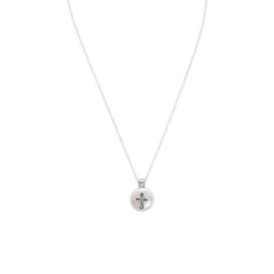 17.5" Cultured Freshwater Pearl with Cross Design Necklace freeshipping - Higher Class Elegance