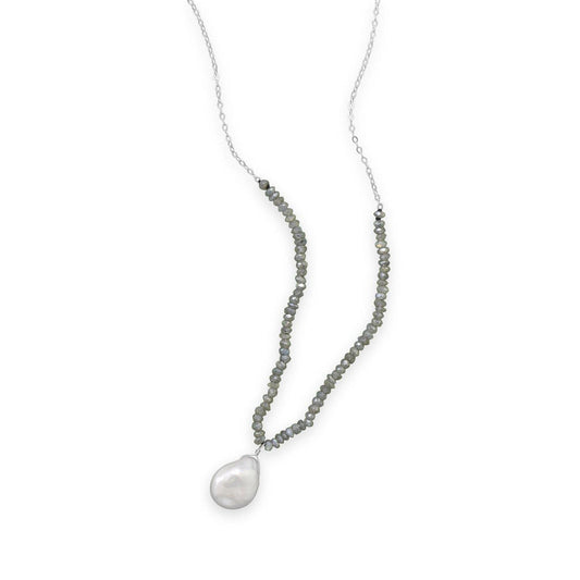 16"+2" Labradorite and Baroque Pearl Drop Necklace freeshipping - Higher Class Elegance