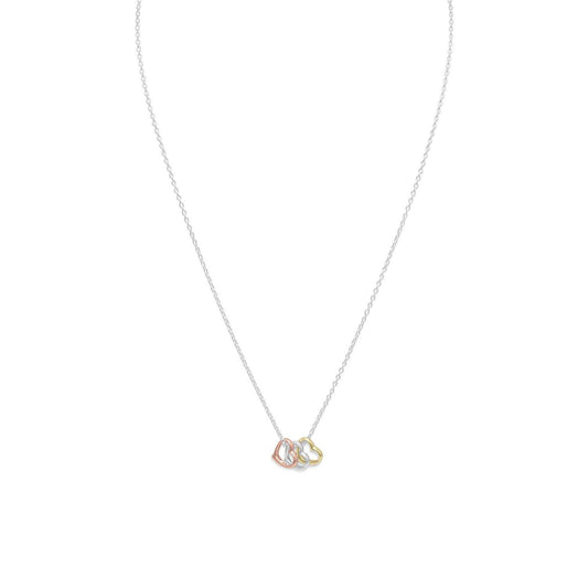 16"+2" Tri Tone Heart Necklace freeshipping - Higher Class Elegance