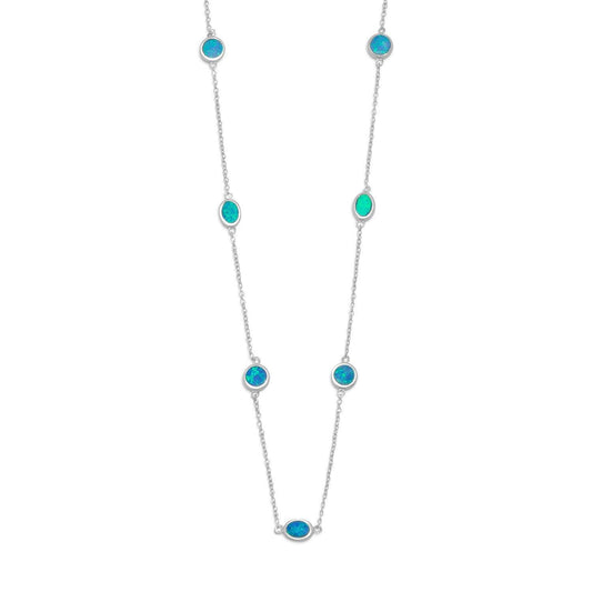 16" + 2" Rhodium Plated Synthetic Blue Opal Necklace freeshipping - Higher Class Elegance