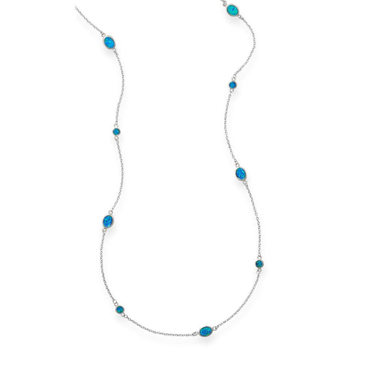 46" Multishape Synthetic Blue Opal Necklace freeshipping - Higher Class Elegance
