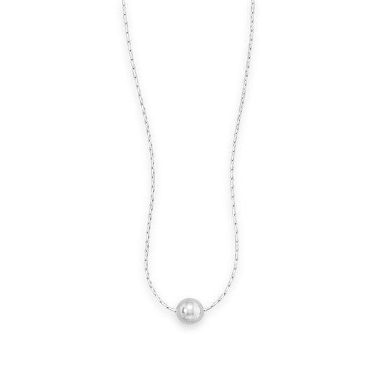 16" Rhodium Plated Necklace with Polished Bead freeshipping - Higher Class Elegance