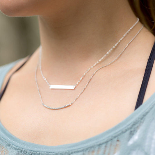 18" + 2" Rhodium Plated Curved CZ Bar Necklace freeshipping - Higher Class Elegance