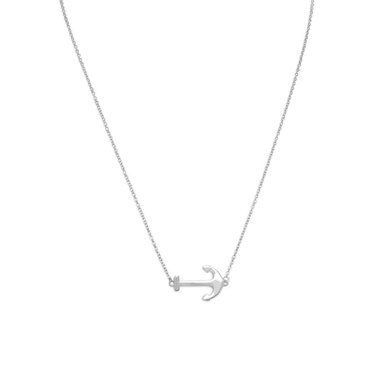 16" + 2" Rhodium Plated Sideways Anchor Necklace freeshipping - Higher Class Elegance