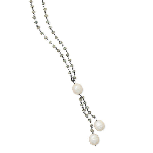 Labradorite Necklace with Cultured Freshwater Pearl Drop freeshipping - Higher Class Elegance
