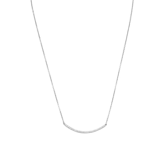 18" + 2" Rhodium Plated Curved CZ Bar Necklace freeshipping - Higher Class Elegance