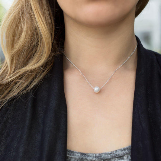 16" + 2" Floating Cultured Freshwater Pearl Necklace freeshipping - Higher Class Elegance