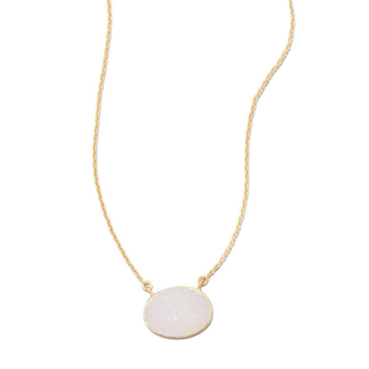 16" + 2" 14 Karat Gold Plated White Druzy Necklace freeshipping - Higher Class Elegance