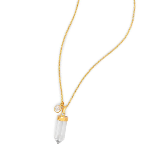 14 Karat Gold Plated Spike Pencil Cut Clear Quartz Necklace freeshipping - Higher Class Elegance