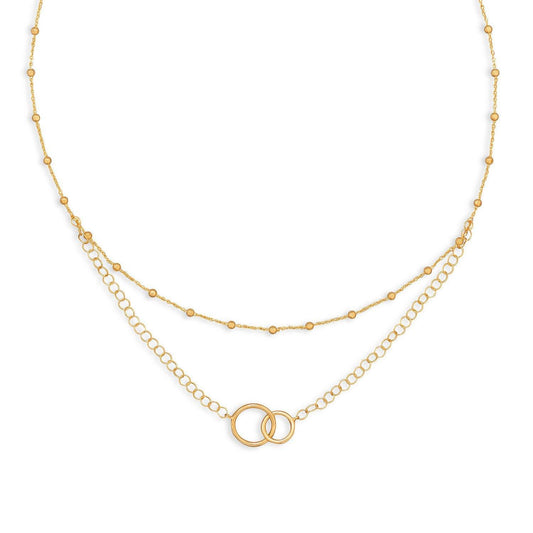 16" 14 Karat Gold Plated Multistrand Beaded Necklace with Circle Link freeshipping - Higher Class Elegance
