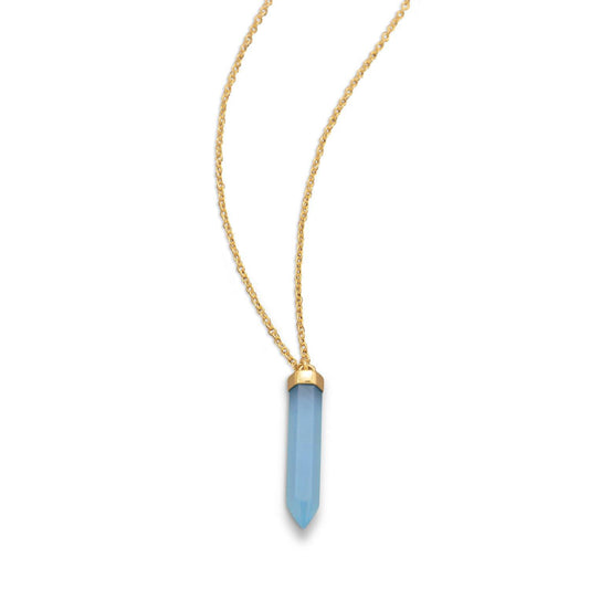 14 Karat Gold Plated Spike Pencil Cut Blue Chalcedony Necklace freeshipping - Higher Class Elegance