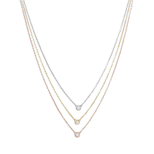 Graduated Tri Tone Necklace with CZs freeshipping - Higher Class Elegance