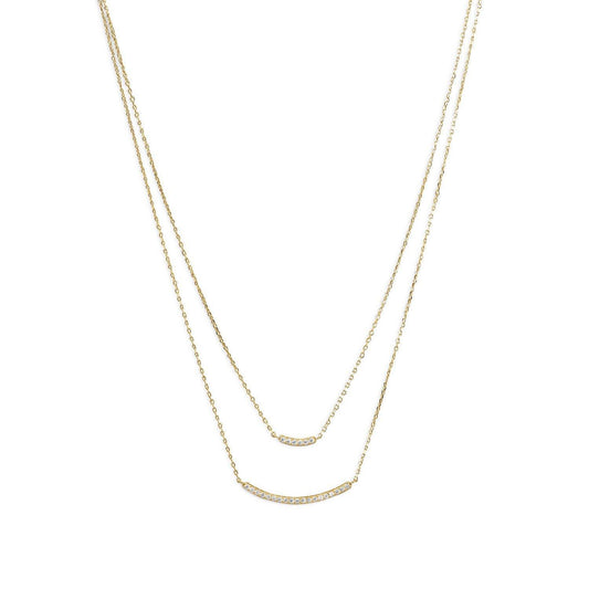 14 Karat Gold Plated Double Strand Curved CZ Bar Necklace freeshipping - Higher Class Elegance