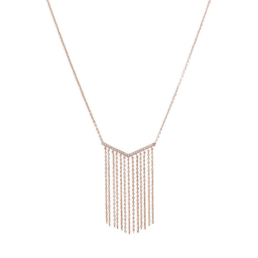 14 Karat Rose Gold Plated "V" Tassel Drop Necklace freeshipping - Higher Class Elegance