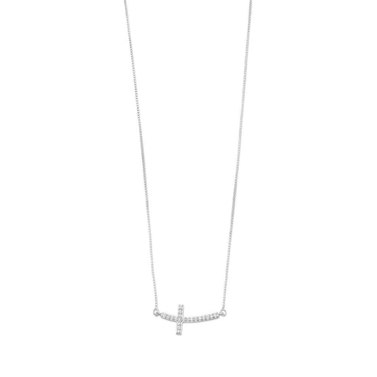 Rhodium Plated Sideways Cross Necklace with Diamonds freeshipping - Higher Class Elegance