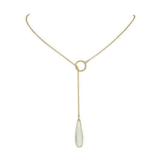 14 Karat Gold Plated Lariat Necklace with Chalcedony Drop freeshipping - Higher Class Elegance