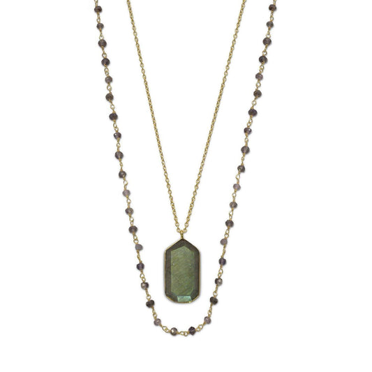 14 Karat Gold Plated Double Strand Iolite and Labradorite Necklace freeshipping - Higher Class Elegance