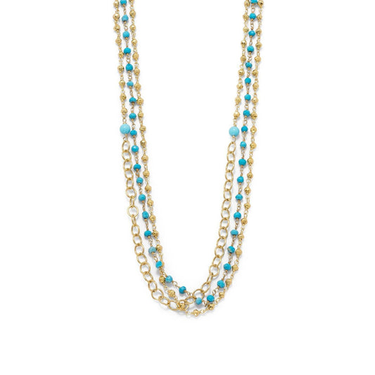 Triple Strand 14 Karat Gold Plated Multistone Necklace freeshipping - Higher Class Elegance